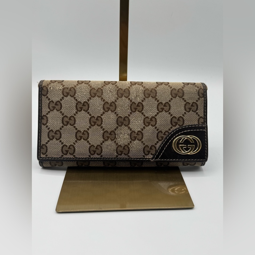Gucci GG Canvas Continental Wallet Beige Brown Interlocking GG Logo